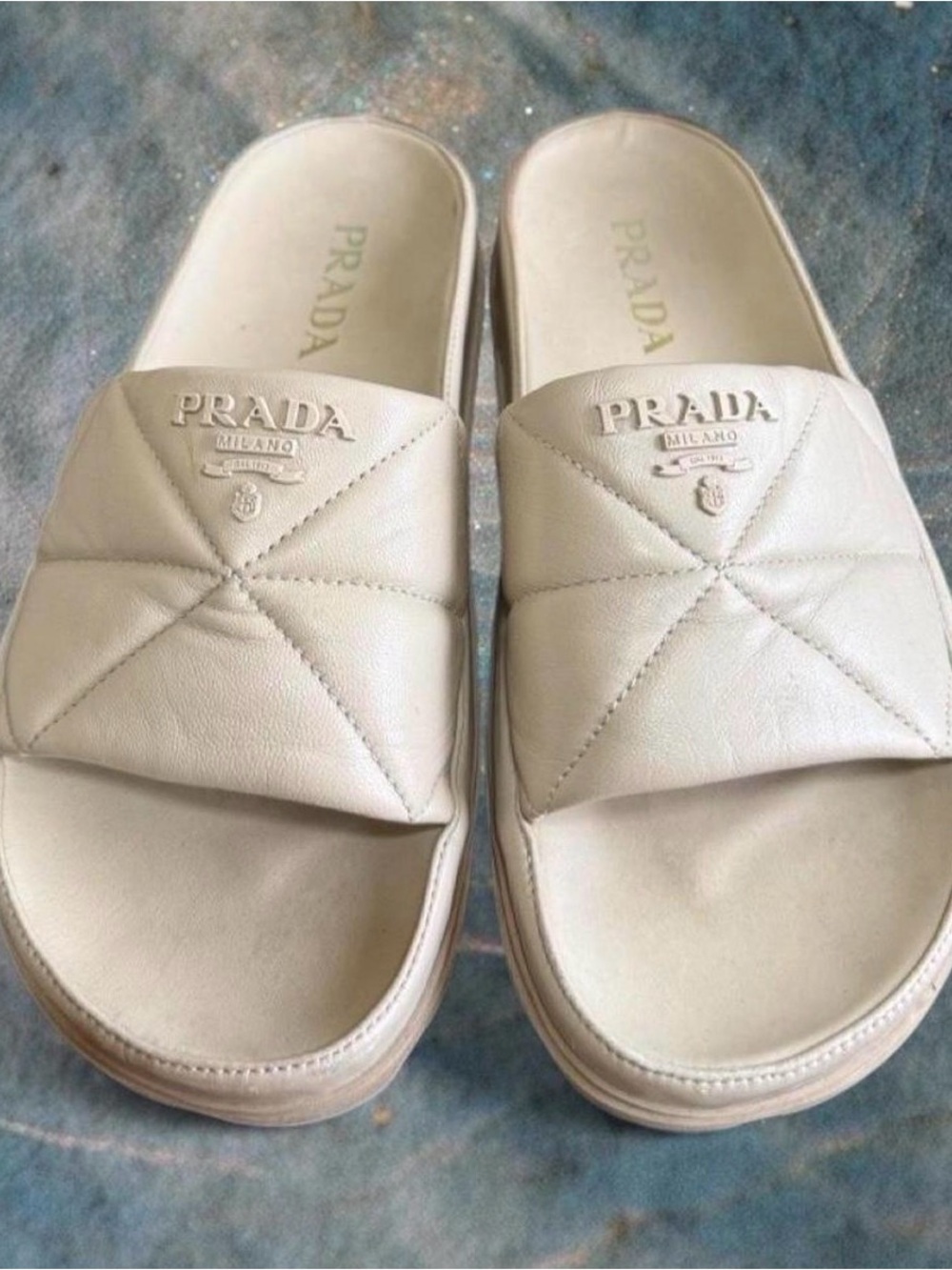 Prada Logo Matelassé Slide Sandal - 37.5